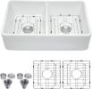 32&quot; L x 20&quot; W Double Basin Farmhouse Kitchen Sink with Basket Strainer