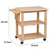 34 Inch Handcrafted Rubberwood Kitchen Island Bar Cart; 2 Plank Design Shelves; Knife Holder; Chopping Board; Oak Brown