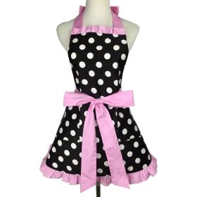 1pc Cute Apron, Retro Polka Dot Aprons, Ruffle Side Vintage Cooking Aprons With Pockets, Adjustable Kitchen Aprons For Women Girls, Waitress Chef, For (Color: Big Round Dot Pink Lace)