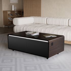 Modern Smart Coffee Table with Built-in Fridge, Bluetooth Speaker, Wireless Charging Module, Touch Control Panel, Power Socket, USB Interface, Outlet (Color: as Pic)